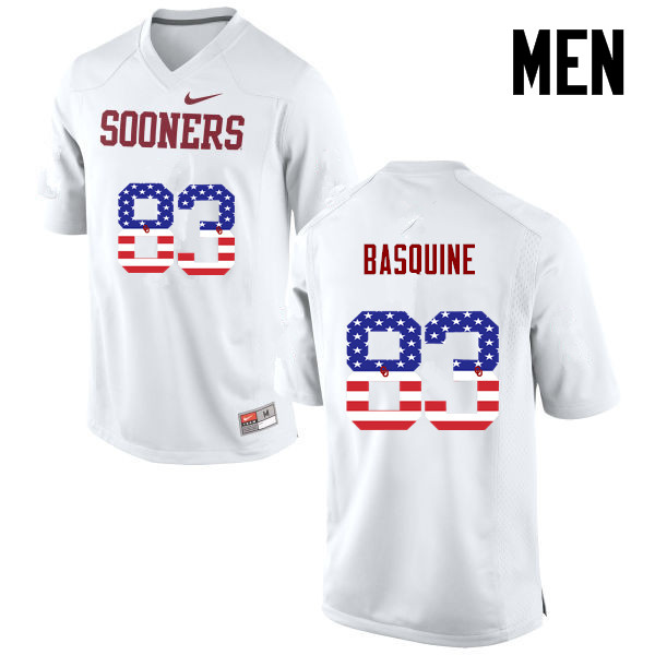 Men Oklahoma Sooners #83 Nick Basquine College Football USA Flag Fashion Jerseys-White